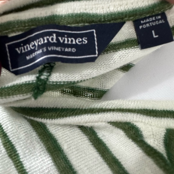 Vineyard Vines‎ Green & Cream Linen Striped Tee Size L - Picture 4 of 5